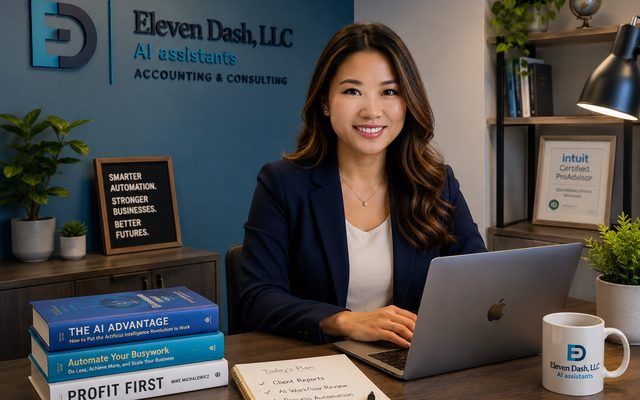 Illustrative mockup of an office branded Eleven Dash, LLC. Not a photograph of the business or its staff.