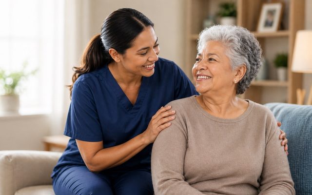 A home-health nurse with a patient, from IHMS Connect's own site.